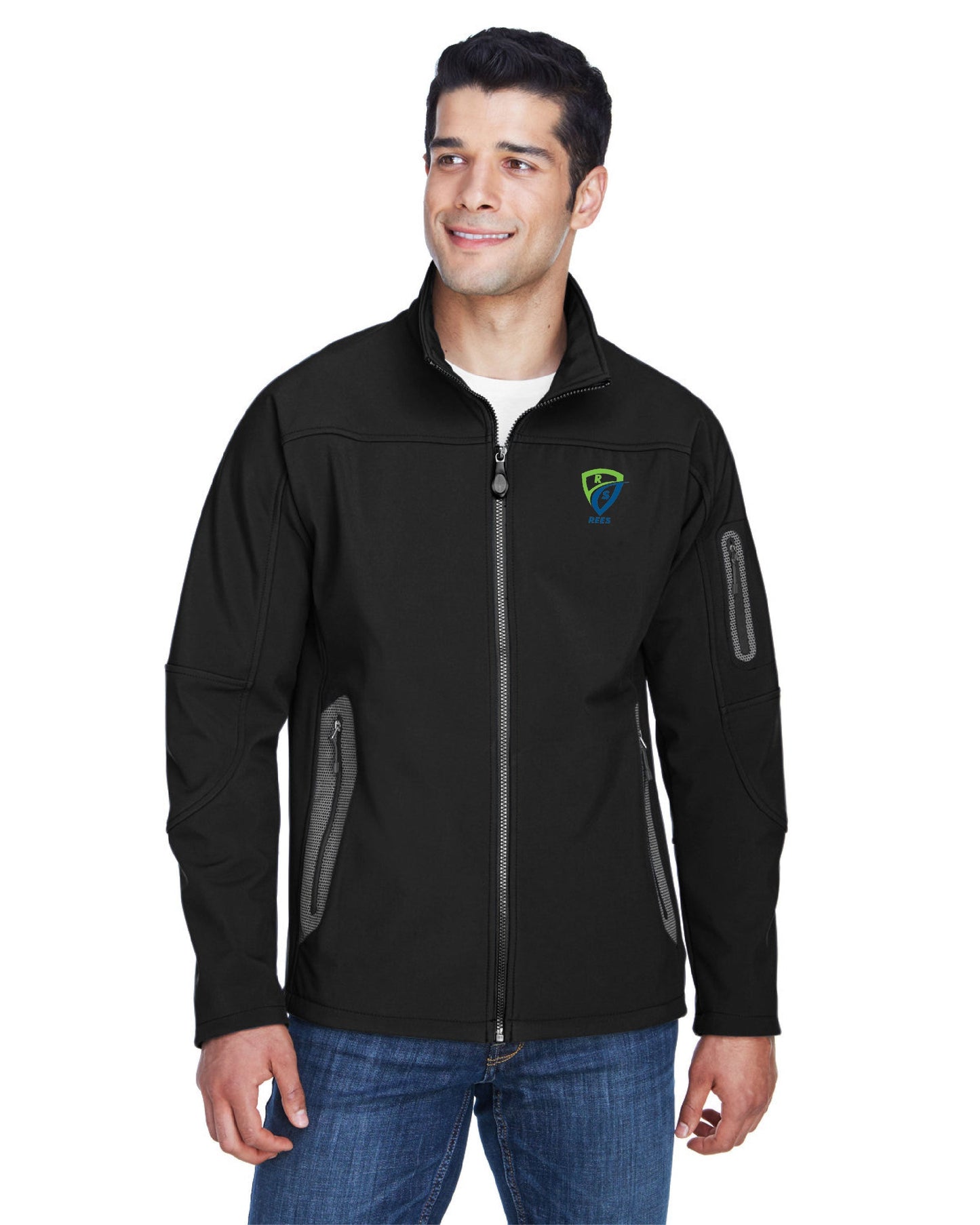 REES SCIENTIFIC LOGO NORTH END MEN'S THREE-LAYER FLEECE BONDED SOFT SHELL TECHNICAL JACKET