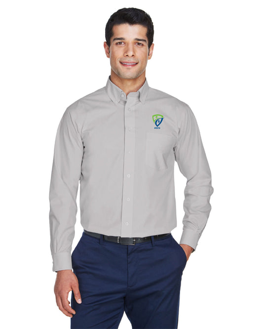 REES SCIENTIFIC LOGO DEVON & JONES MEN'S CROWN COLLECTION SOLID BROADCLOTH WOVEN SHIRT