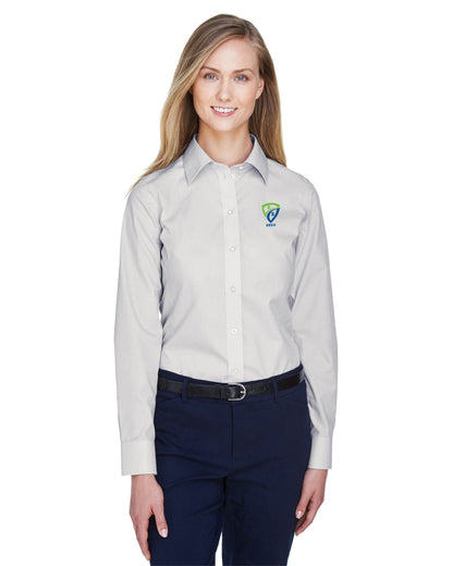 REES SCIENTIFIC LOGO DEVON & JONES WOMEN'S CROWN COLLECTION SOLID BROADCLOTH WOVEN SHIRT