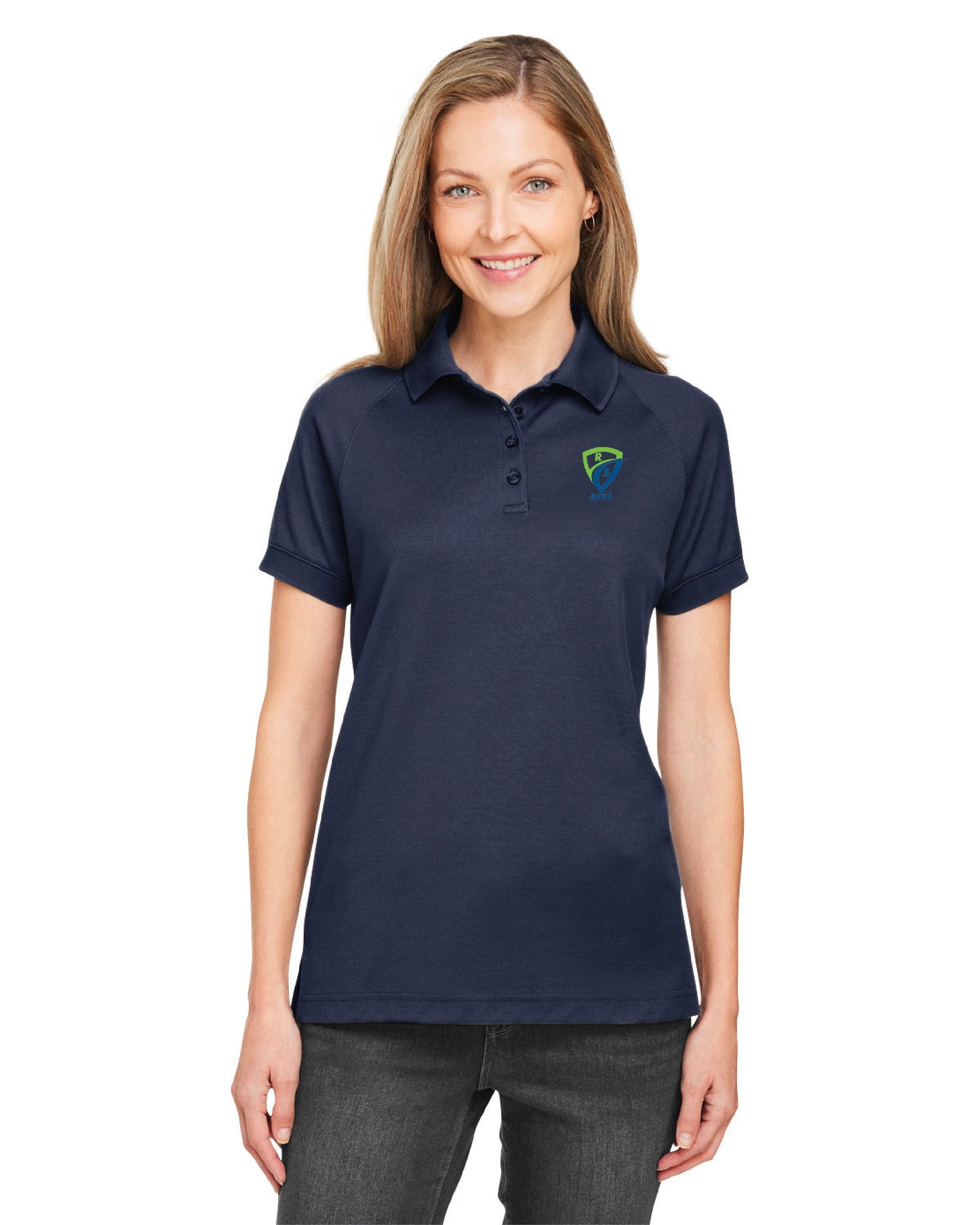 REES SCIENTIFIC LOGO HARRITON WOMEN'S CHARGE SNAG AND SOIL PROTECT POLO